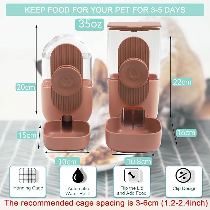 Hanging Automatic Food Water Dispenser,Gravity Rabbit Feeder and Water Dispenser Set for Bunny Chinchilla Guinea Pig Hedgehog Ferret