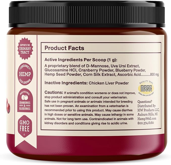 Hemp Well Bladder Support Powder - Urinary Health Support for Dogs & Cats, 2.11 oz.