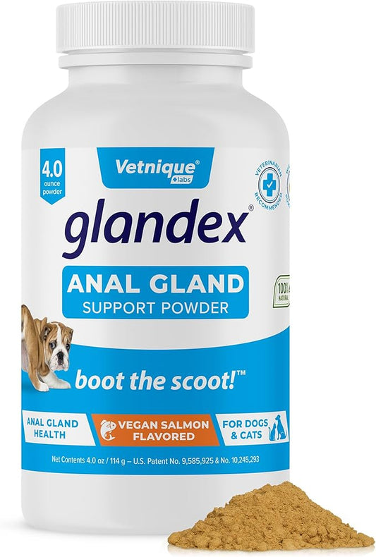 Vetnique Labs Glandex Dog Fiber Supplement Powder for Anal Glands with Pumpkin, Digestive Enzymes & Dog Probiotics for Digestive Health - Vet Recommended - Boot The Scoot (Vegan Salmon, 4.0oz Powder)
