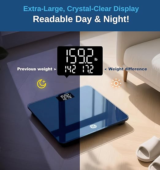 GE Weight Scale Digital for Body, Multifunctional Bathroom BMI Weighing Accurate Smart Scales Electric for Baby Pet Luggage Women with Smartphone APP Bluetooth 4" Large Display, 400lbs