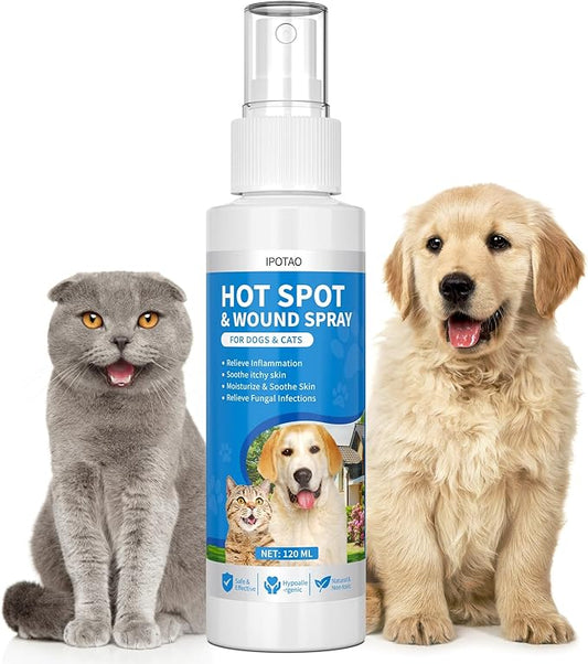 Hot Spot Treatment for Dogs Cats, 4.06Fl Oz, Anti Itch Spray for Dogs, Relive Scratching, Rashes, Sores, Itchy Skin, Gentle & Safe for Pets, 120ml