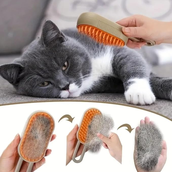 Pet hair removal brush,4-in-1 Cat Steam Brush for Hair Removal,Anti-static pet steam brush,Rechargeable Massage Comb with Spray Function for Dogs and Cats,Clean, Shedding & Grooming All in One