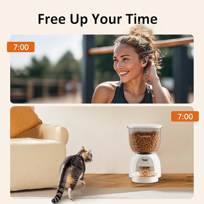 5L/21 Cup Automatic Cat Feeder, Timed Cat Food Dispenser, Automatic Pet Feeders Up to 6 Meals 1-20 Portion, Dual Power Supply Cats Feeder with Stainless Steel, Pet Dry Food Dispenser for Cats & Puppy