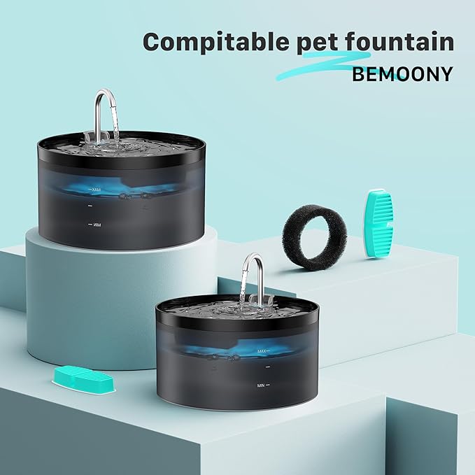 Cat Water Fountain Filters : BEMOONY Pet Water Fountain Replacement Filter - 12 Packs of Cat Fountain Filters (6 Carbon Filters + 6 Sponges) - Multiple Filtration Please Replace it Every 2-3 Weeks