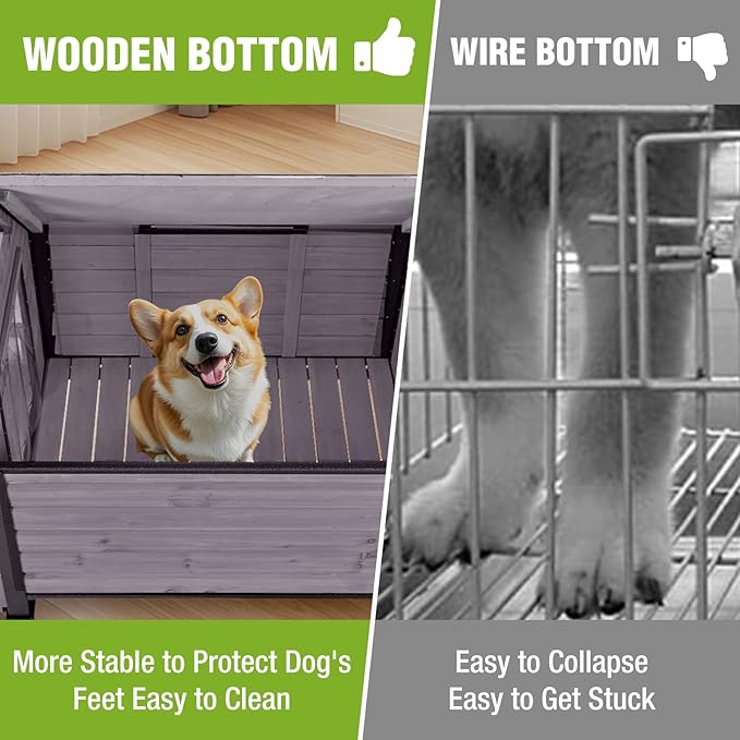 GUTINNEEN Dog House Outdoor with Anti-Bite Metal Frame, Dog Kennel with Porch and Weatherproof Roof for Small, Medium, Large Breeds, Puppy Home Indoor (Grey, 45’’ Medium)