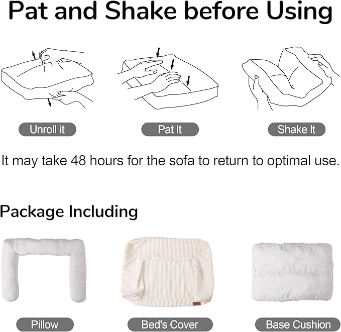 FUKUMARU Dog Couch Bed, Corduroy Cozy Cat Bed for Indoor Cats with Washable Cover, Supportive Waterproof Dog Beds Sofa for Small Dogs and Large Cats Cute, 28inch, Medium, Green