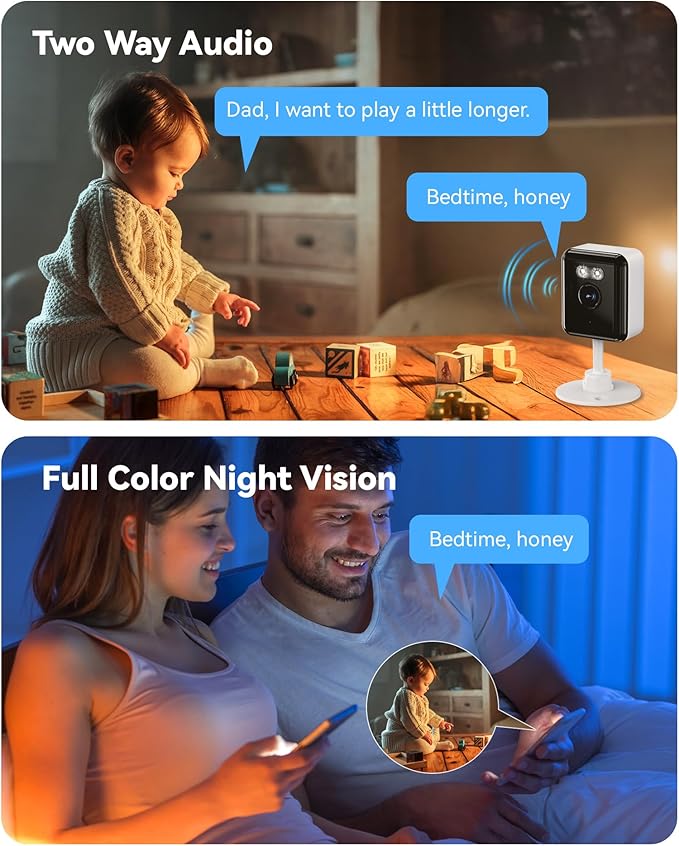 2K Cameras for Home Security, 2.4/5GHz Wi-Fi 6 Indoor Camera for Dog/Pet/Nanny/Baby with US Phone App, AI Text Recognition, Smart Search, Color Night Vision, Mini Cam 2 Way Talk, Human Detection