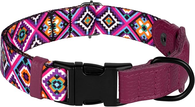 AirTag Dog Collar with Metal Buckle - Soft Leather Printed Nylon Dog Collar with Apple AirTag Holder - Cute Tracking GPS Pet Collars for Girl Boy Small Large Dogs (M, 14"-18" Neck Fit, Aztec)