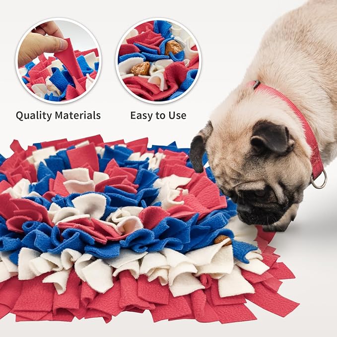 Pet Snuffle Mat for Dogs, Dog Feeding Mat, Nosework Training Mats for Foraging Instinct Interactive Puzzle Toys (Red&Blue&White)