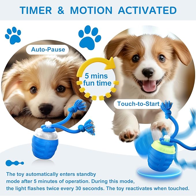 Interactive Dog Toys - [2025 Newly Upgraded] Motion Activated Ball for Small/Medium/Large Dogs, Automatic Moving Dog Toy Wicked Ball for Boredom & Training, Music, USB Rechargeable (Blue)