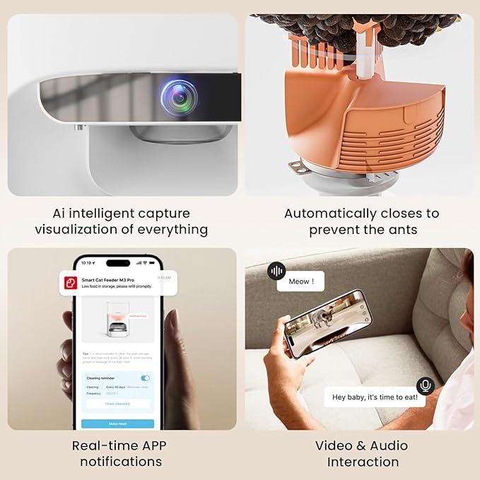 PETMARVEL Automatic Cat Feeder with Camera, 1080P HD Video with Night Vision, 2.4G WiFi Cat Dog Feeder with 2-Way Audio, Smart App Control Pet Dry Food Dispenser 4.4L for Cats and Dogs