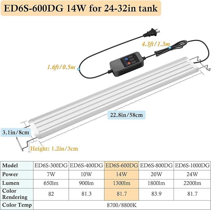 HITOP 24-32in Full Spectrum LED Aquarium Light with Timer, Auto 24/7 Lighting Cycle& 10-Level Brightness Adjustment, Fish Tank Light for Plant Growth, with Extendable Brackets