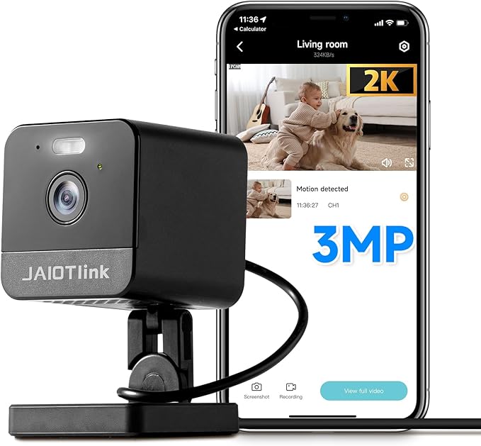 2K Pet Camera Indoor WiFi, Smart Dog Camera with Phone App, Night Vision, Motion Alerts, 2-Way Audio, 2.4G/5G, Compatible with Alexa