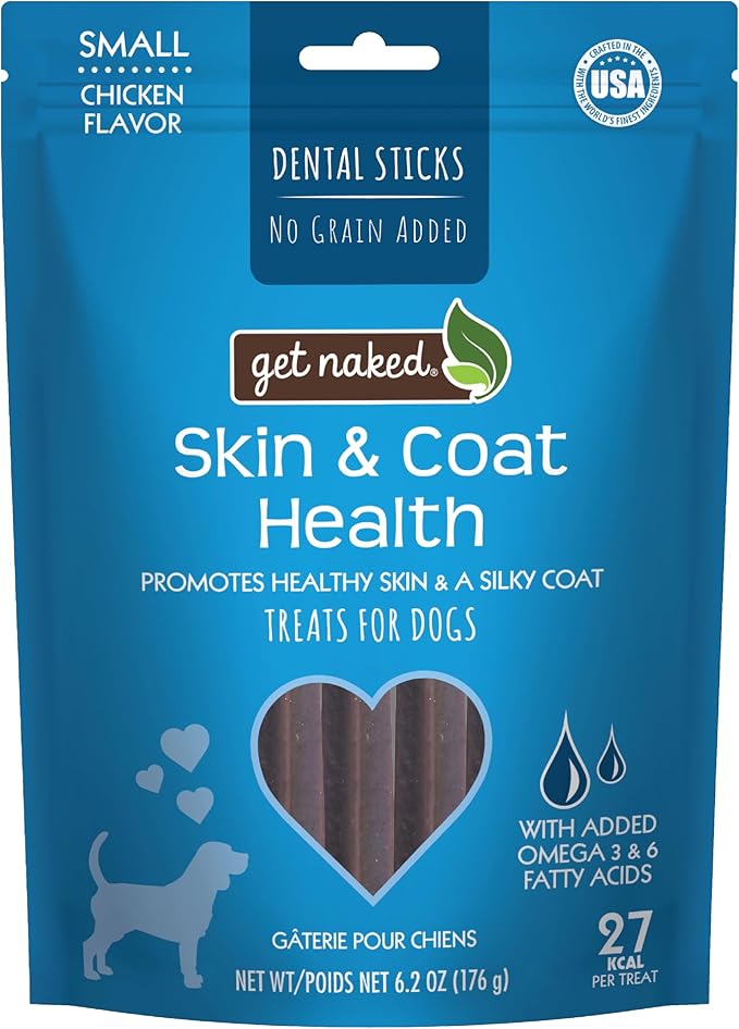 Get Naked Grain Free 1 Pouch 6.2 Oz Skin & Coat Dental Chew Sticks, Small