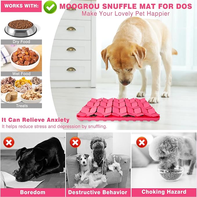 Snuffle Mat for Dogs,Premium Silicone Dog Food Mat 8“x13”Interactive Feed Game for Boredom,Encourages Natural Foraging Skills and Stress Relief for Medium Pets Smell Training Slow Feed Mat P