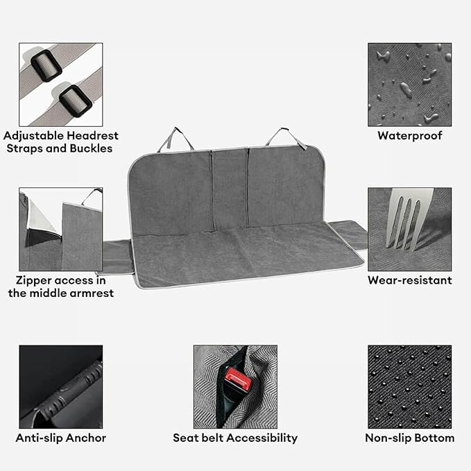 FUNNYFUZZY Chenille Dog Car Seat Cover for Pets, Waterproof Car Seat Protector with Nonslip Bottom, Scratchproof Soft Dog Seat Cover for Car, Truck and SUV, Front Seat(Grey, 17.7''W x 18.1''L×21.3"H)