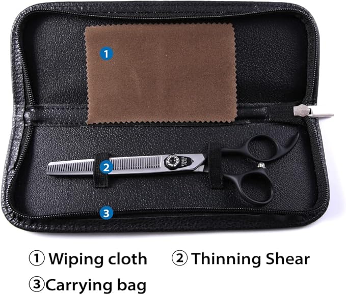 Fenice Peak 7.5'' Dog Thinning Scissors For Grooming 440C Stainless Steel Black Non-Slip Handle Sharp Blades Professional Pet Trimming Scissors for Cats Thinning Rate 35%