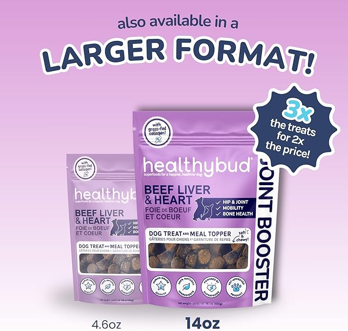 healthybud Hip and Joint Dog Chew - Glucosamine Soft Beef Liver Bites for Senior Dogs, Arthritis Support (4.6oz (2-Pack))