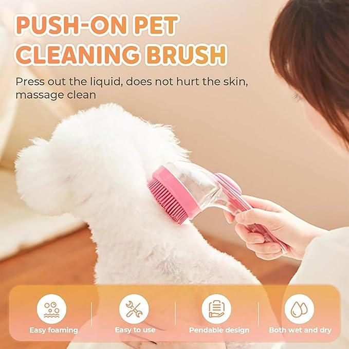 Pet Bath Brush, Dog Bath Brush, Dog Scrubber for Bath with Built-in Shampoo Dispenser, for Dogs & Cats (Blue)
