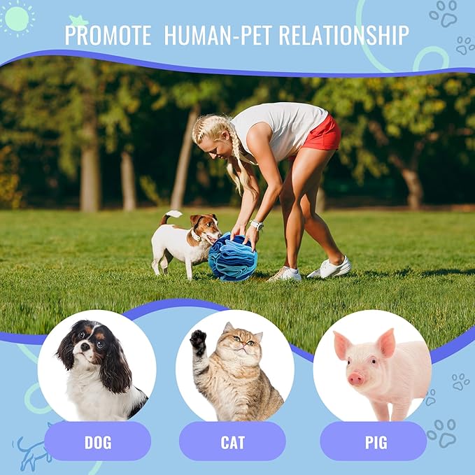 Pet Snuffle Ball, Puzzle Sniffing Interactive Dog Ball for Blind Dogs Training Stress Relief Dog Enrichment Toys Treat Machine Washable (Ocean Blue, 10cm)
