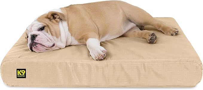 K9 Ballistics Tough Ripstop Orthopedic Rectangle Dog Bed Removable Washable Cover, Solid Orthopedic Foam for Size M Medium Dogs 33"x27", Sandstone