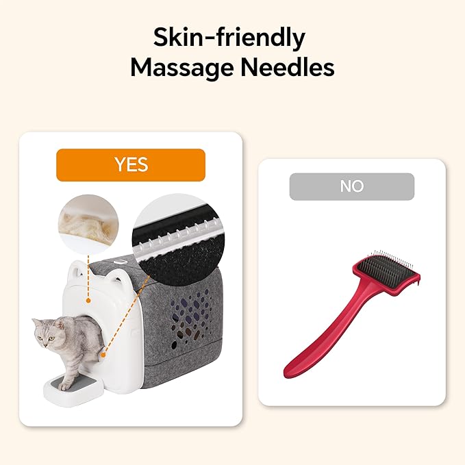 AutoComb Automatic Cat Self Groomer, 360° Surround Skin Friendly Grooming Tool For Cats, Self Cat Brushes with biomimetic cat tongue brush for Long or Short Haired & Smart feeder, White