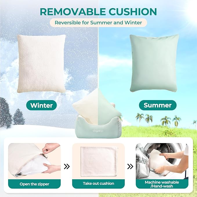 BurgeonNest Dog Car Seat for Small Dogs, Detachable and Washable Cat Carseats Under 25 lbs, Soft Pet Booster Seats with Storage Pockets and Clip-On Leash Portable Car Travel Carrier Bed, Beige Green