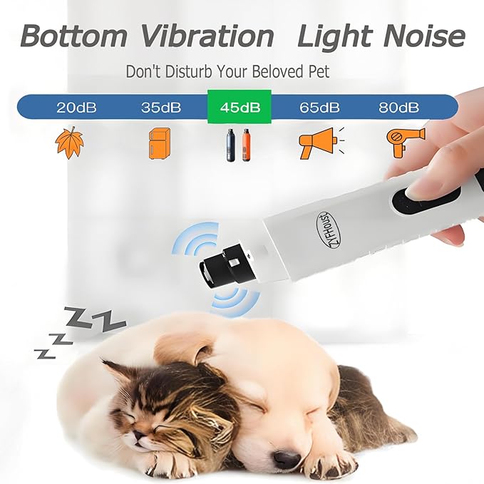 Dog Nail Trimmers, Professional Electric Dog Nail Grinder, Silent Groom Pro Nail Grinder Quiet with 2 LED Lights, 2 Grinding Wheels for Large Medium Small Dogs and Cat (White)