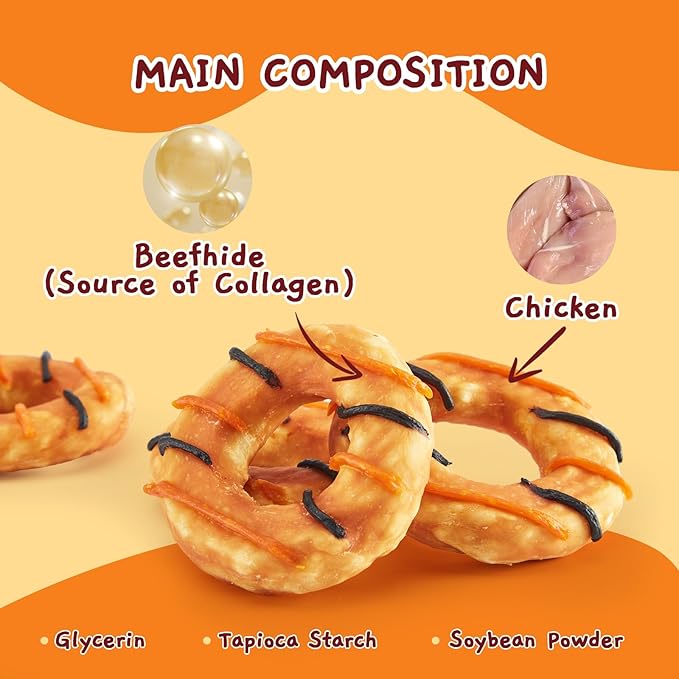 Jungle Calling Dog Treats, Long Lasting Collagen Chews for Dogs, Chicken Wrapped Collagen Donuts, High Protein Rawhide Alternative Chewy Snacks for Medium and Large Dogs (4 Counts)