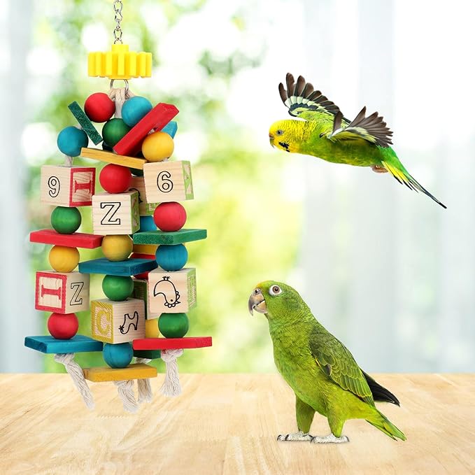 Rypet Wood Bird Chewing Toy for Cage, Wooden Birds Cage Toys for Helping Trim Beak, Parrot Toys for African Grey Parrots Cockatoos Amazon Parrot and Other Small to Medium Parrots
