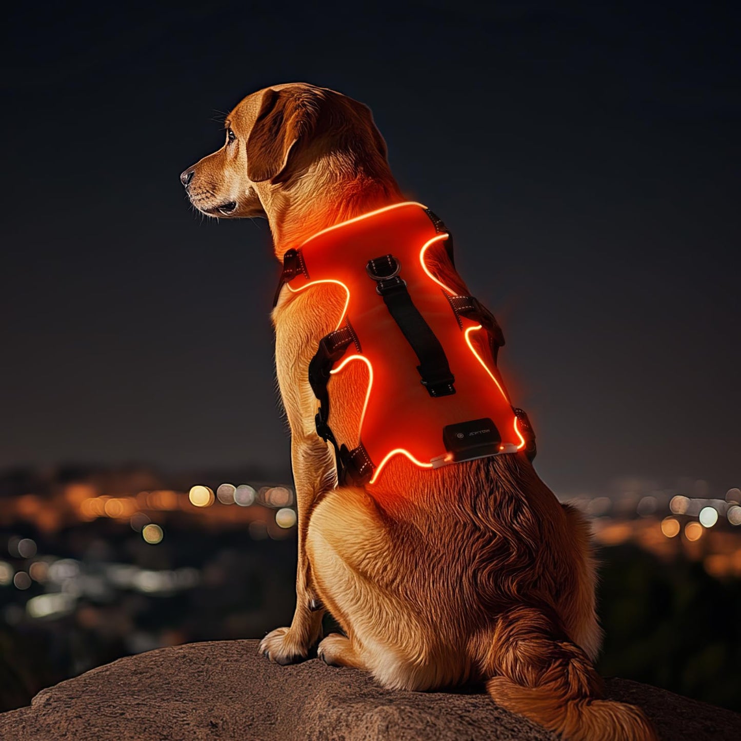 LED Dog Harness - No Pull, Rechargeable, Reflective, Glows in Dark - Orange, Medium