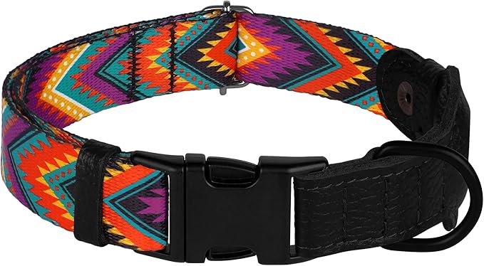 AirTag Dog Collar with Metal Buckle - Soft Leather Printed Nylon Dog Collar with Apple AirTag Holder - Cute Tracking GPS Pet Collars for Girl Boy Small Large Dogs (M, 14"-18" Neck Fit, Arrows)