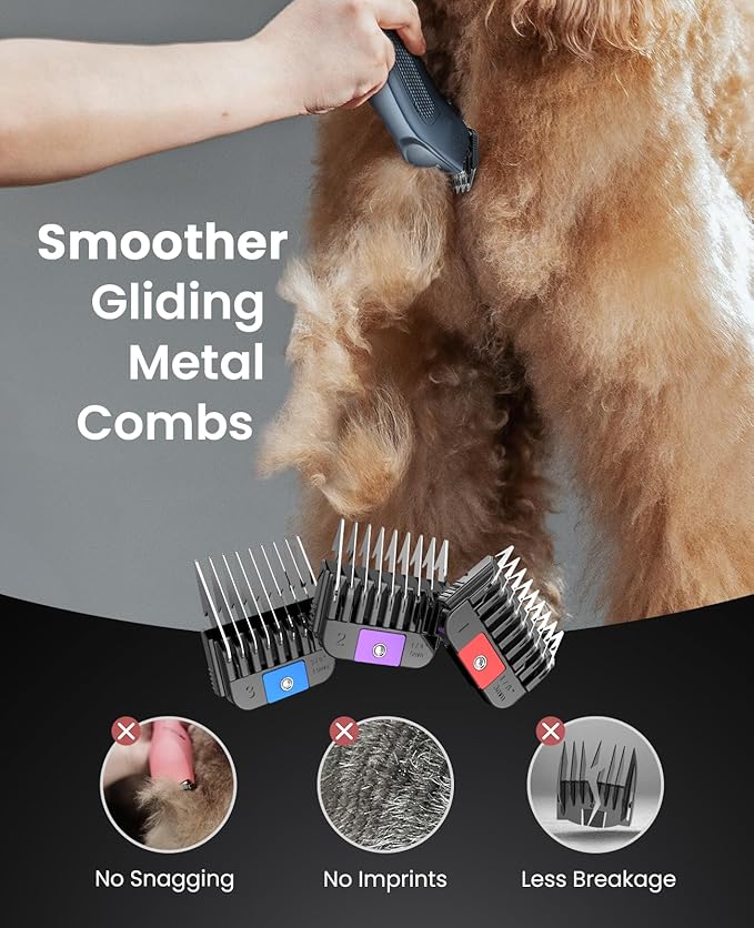 oneisall Grandmaster Pro 1 Cordless Professional Dog Grooming Clippers, 2-Speed Dog Clippers for Grooming Heavy Duty/Thick Hair, Detachable Carbonized Steel Blade Metal Combs, Removable Battery
