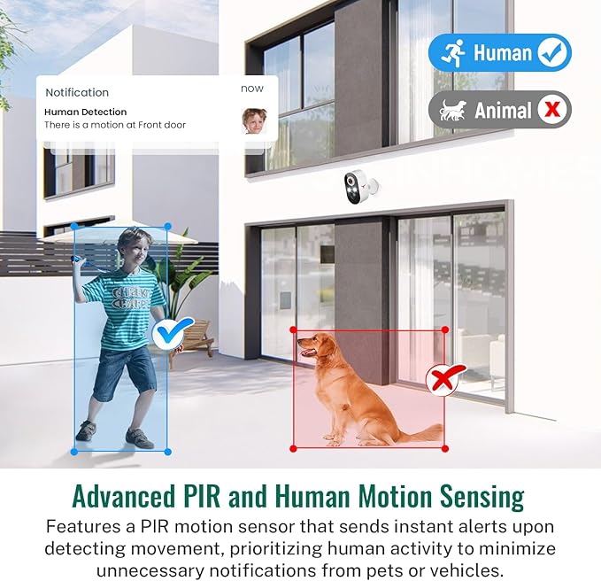 1080P Security Camera Wireless Outdoor with AI Human Detection, Live View, 2.4G WiFi, Home Security System, Instant Alerts, 2-Way Audio, Cloud Storage, Battery Powered (2 Pack)