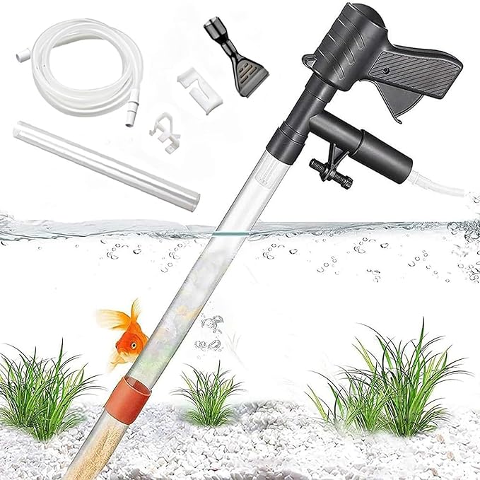 Fish Tank Cleaner, Gravel Pump Vacuum for Aquarium, Vacuum Water Changer Sand Algae Cleaner Filter,New Quick Water Changer with Air-Pressing Button,Safe and Noisy,Adjustable Length, Free Your Hands