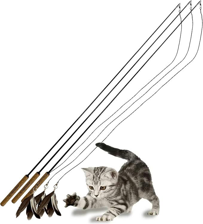Forever Stick 3 Pack - The Unbreakable Cat Toy Wand, Extra Long Durable Interactive Cat Toy for Indoor Cats, Feather Kitten Toys for Bored Indoor Adult Cats, Bird Teaser Cat Accessories