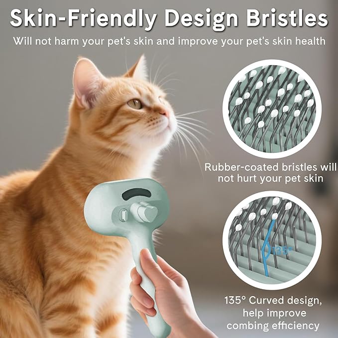 Pet Steam Brush for Dog & Cat,4-in-1 Spray Hair Removal Comb with Waterless Shampoo,Steam for Shedding & Grooming–Water Brush for Long & Short Haired Pets –Anti-Static & Skin-Friendly Design (Green)
