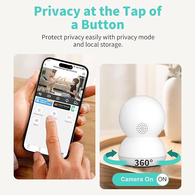 Indoor Camera, 3K HD Indoor Security Camera, 360° Pan/Tilt Pet Camera, 2-Way Audio, Siren, Night Vision, Baby/Pet Monitor with Phone App 2.4G and 5G WiFi, Compatible Alexa and Google Assistant