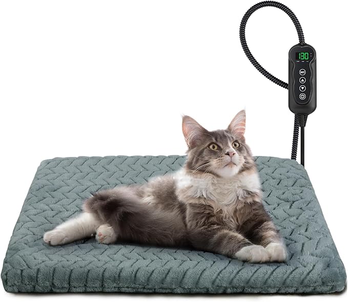 GASUR Pet Heating Pad, Waterproof Electric Dog Cat Heat Pad with Timer, Temperature Adjustable Heated cat Bed for Winter, Auto Power-Off, Anti-bite Heated Pad for Dogs Cats -18''x16'', Small