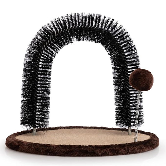 Hollypet Cat Hair Brush Toy with Sturdy Scratcher Pad, Arch Groomer Massager, Self Grooming Massaging for Indoor Kitten and Small Dog, Gray