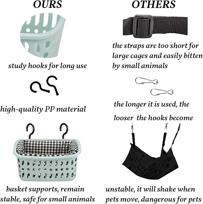JWShang Rat Hammock for Cage, Chew Proof Hanging Basket Bed with Sturdy Hooks, Pet Cage Accessories, Safe Cozy Small Animal Rodent Hammock for Sugar Glider Mice Snuggling Sleeping