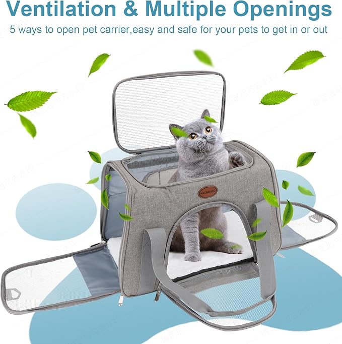 Cat Carrier Dog Carrier Pet Carriers for Medium Small Cats Dogs Puppies up to 25 Lbs,TSA Airline Approved Small Dog Cat Carriers Soft Sided,Collapsible Travel Puppy Carrier (Grey, Large)