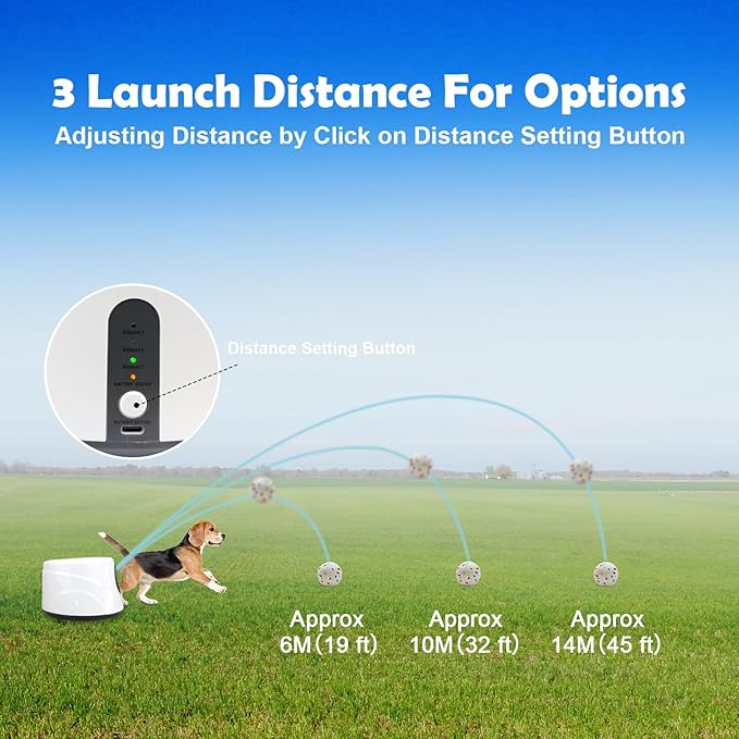 Automatic Dog Ball Launcher, Upgraded Interactive Dogs Balls Thrower for Small Dogs, Distance Adjustable Mental Stimulating Dog Toys with 4 Durable Etpu Balls 2.2 Inch (Silver Grey)