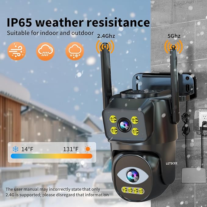 Security Cameras Outdoor WiFi,5G/2.4G Cameras for Home Security with Dual Lens,Motion Tracking,Night Vision,24/7 continous Record,Work with NVR/DVR Surveillance System,Weather Proof,SD/Cloud Storage