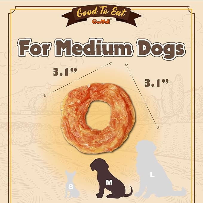 Gootoe Turkey Tendon Dog Treats, Ring (M) 3.17 oz, USA-Sourced Turkey Tendon, Natural Snack, Premium Puppy Chews, Hypoallergenic, Reseal Value Bags, Size for Medium Dogs