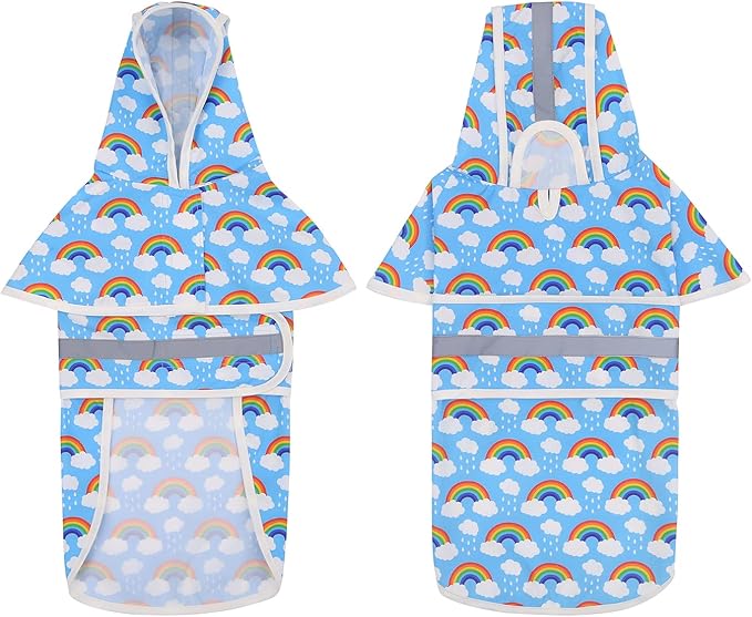HDE Dog Raincoat Jacket Reflective Adjustable Hooded Pet Poncho Rain Coat with Leash Hole for Small to X-Large Dogs Rainbows - S