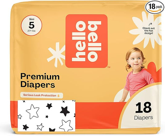 Hello Bello Diapers, Size 5 (27 lbs) Superstars, 18 Count of Premium Disposable Baby Diapers, Hypoallergenic with Soft, Cloth-Like Feel