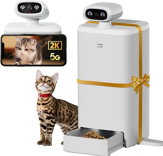Automatic Cat Feeder with Camera, 2k HD Video Night Vision, 5G Pet Feeder with 2-Way Audio, Cat Food Dispenser with Low Food Alert and Blockage Sensor, Non-Subscription Version