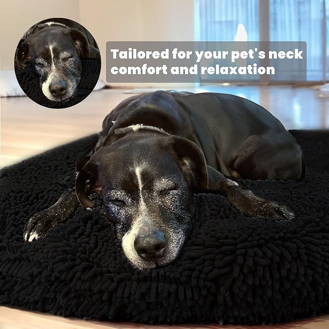 Muddy Mat® Cloud K-9 Bed for Dogs & Cats, Soft & Relaxing Donut Dog Bed, Chenille Material, Removable Cover, Washable & Dryer Safe–Black Large(40'x40')