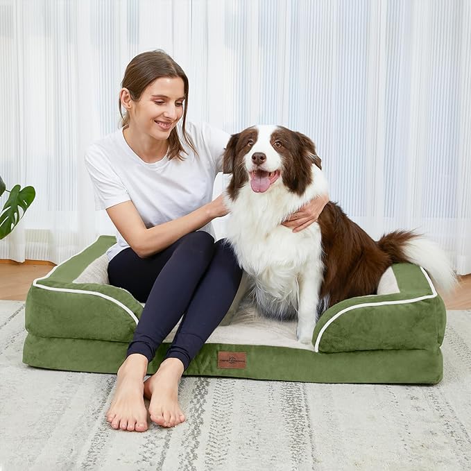 Comfort Expression Large Dog Beds Waterproof Orthopedic Foam Dog Sofa Beds Comfy Pet Bed with Washable Removable Cover & Non-Slip Bottom(Large,Light Green)